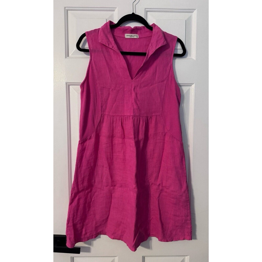 Terzo Millennio S Pink Linen Dress Made Italy Sleeveless
Collared Lagenlook